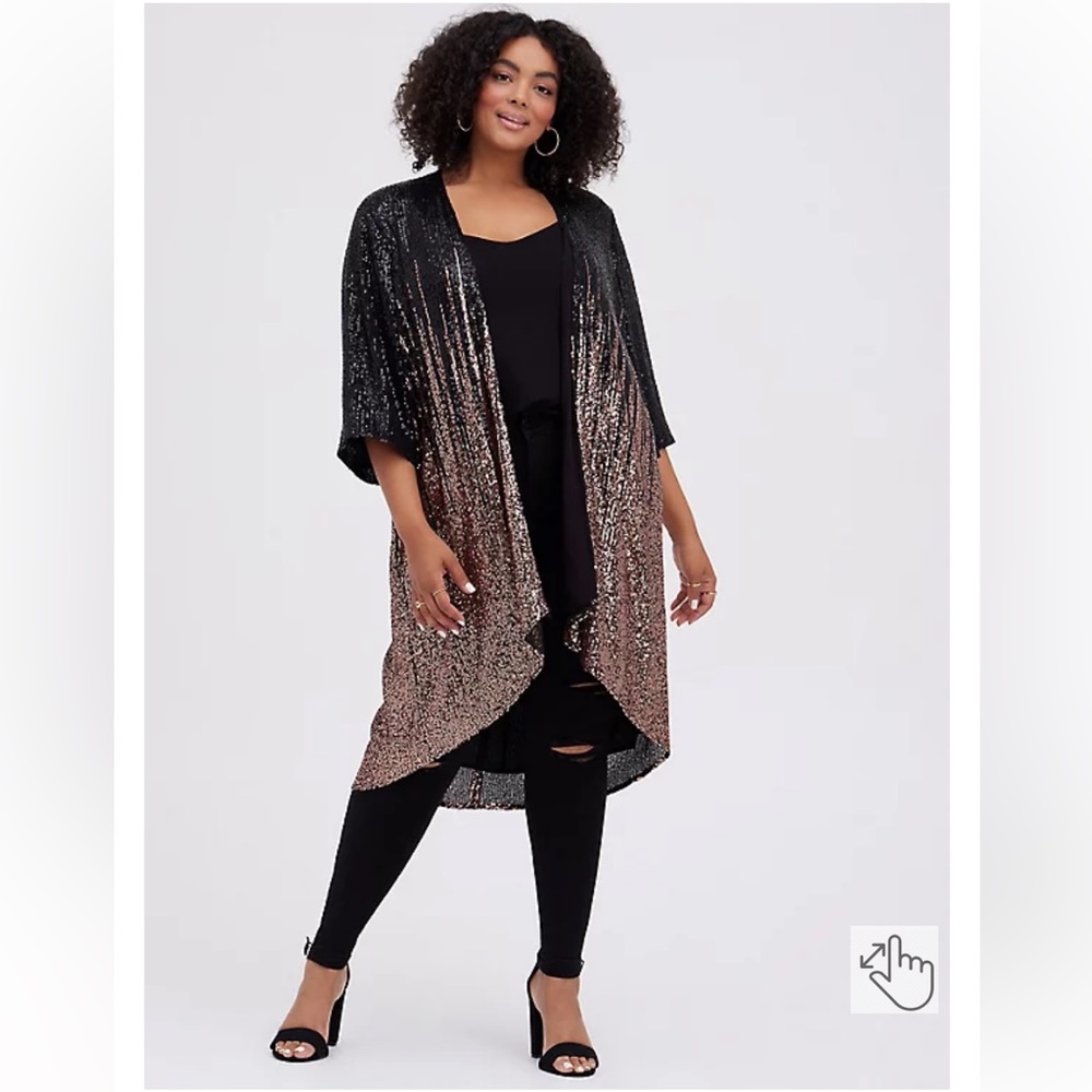 TORRID HI-LO OMBRE KIMONO - SEQUIN BLACK & GOLD